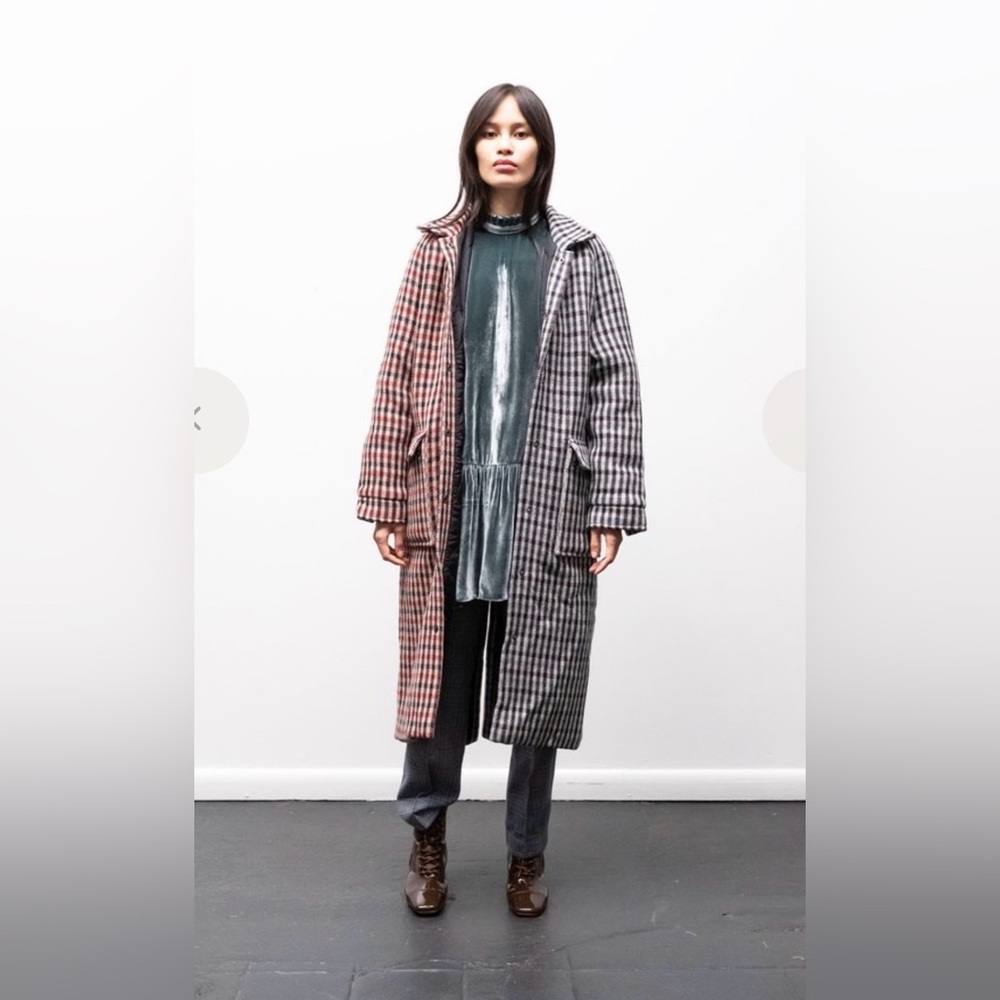 Kurt Lyle - Loretta Coat in Blue and Red Checkered Print - Small